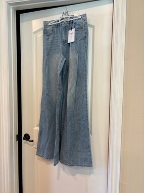 High-Rise Light Blue Flare Jeans for Women - Wide Leg Denim